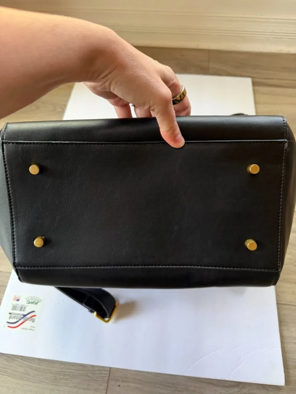 Fawn Design Square Black Faux Leather Diaper Bag